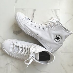 All white custom high top Converse